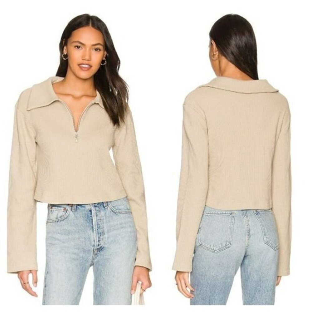 Lovers and Friends Tina Cropped Zip Up - Almond Beige
